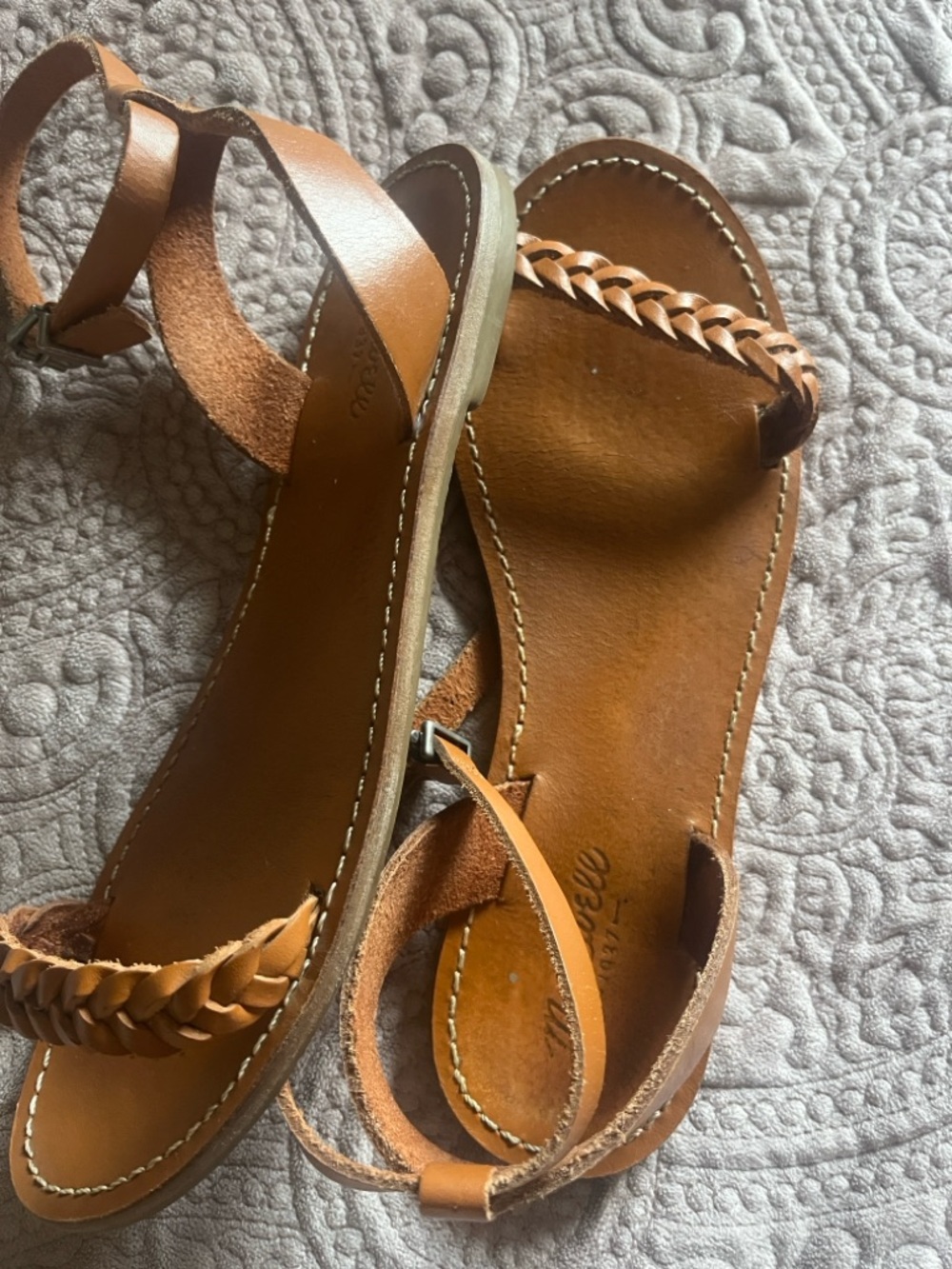 Madewell Braided Leather Ankle-Strap Sandals — Brown/Tan 8.5 EUC - Picture 6 of 7